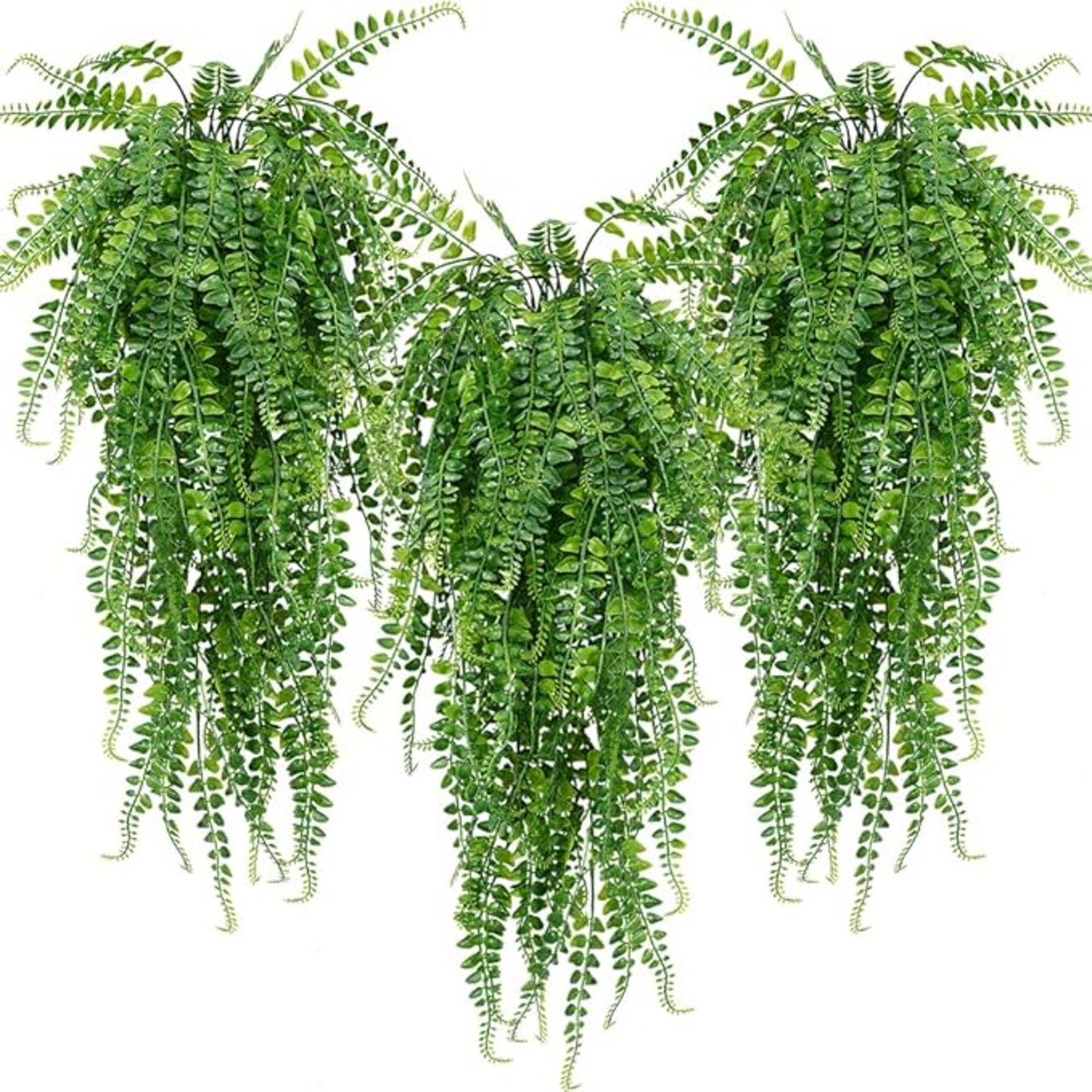 6 Pcs Artificial Hanging Ferns Plants Fake Hanging Plants Fake Ivy Boston Ferns Vine Outdoor Indoor Home Décor UV Resistant Plastic Plants (Green)